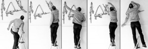 Putting up Kalashnikov drawings at LAPIEZA