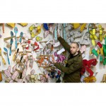 With object drawings at the exhibition.