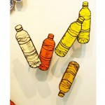 Drawings of a plastic water bottle.