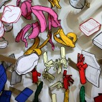 Drawings of Banana skins and keys.